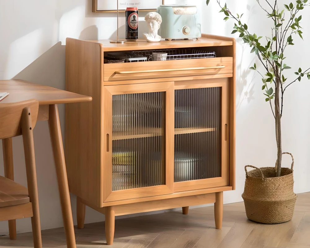 wood sideboard with glass doors