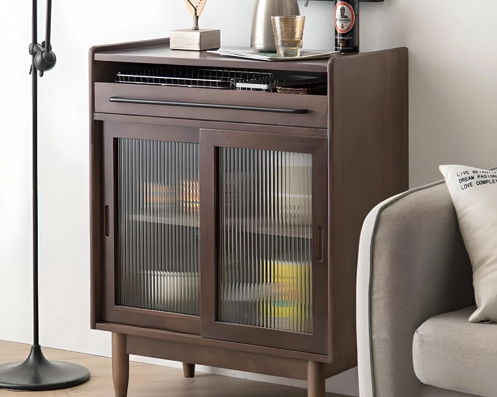 wood sideboard with glass doors