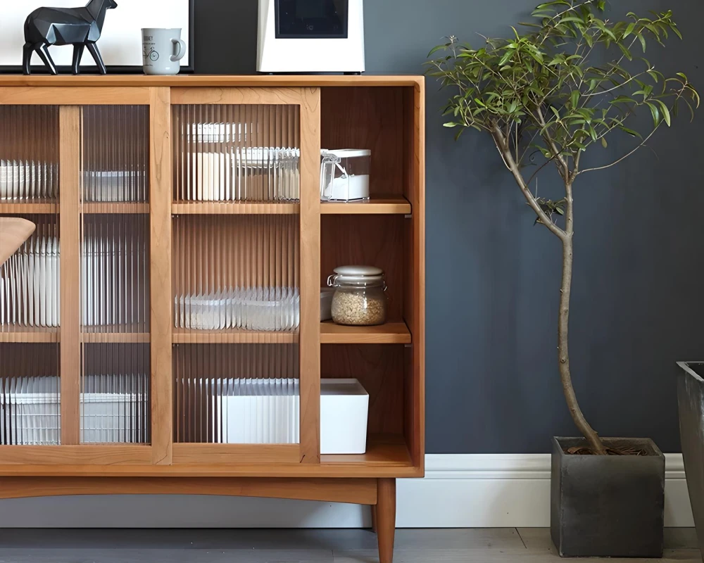 wood sideboard with glass doors