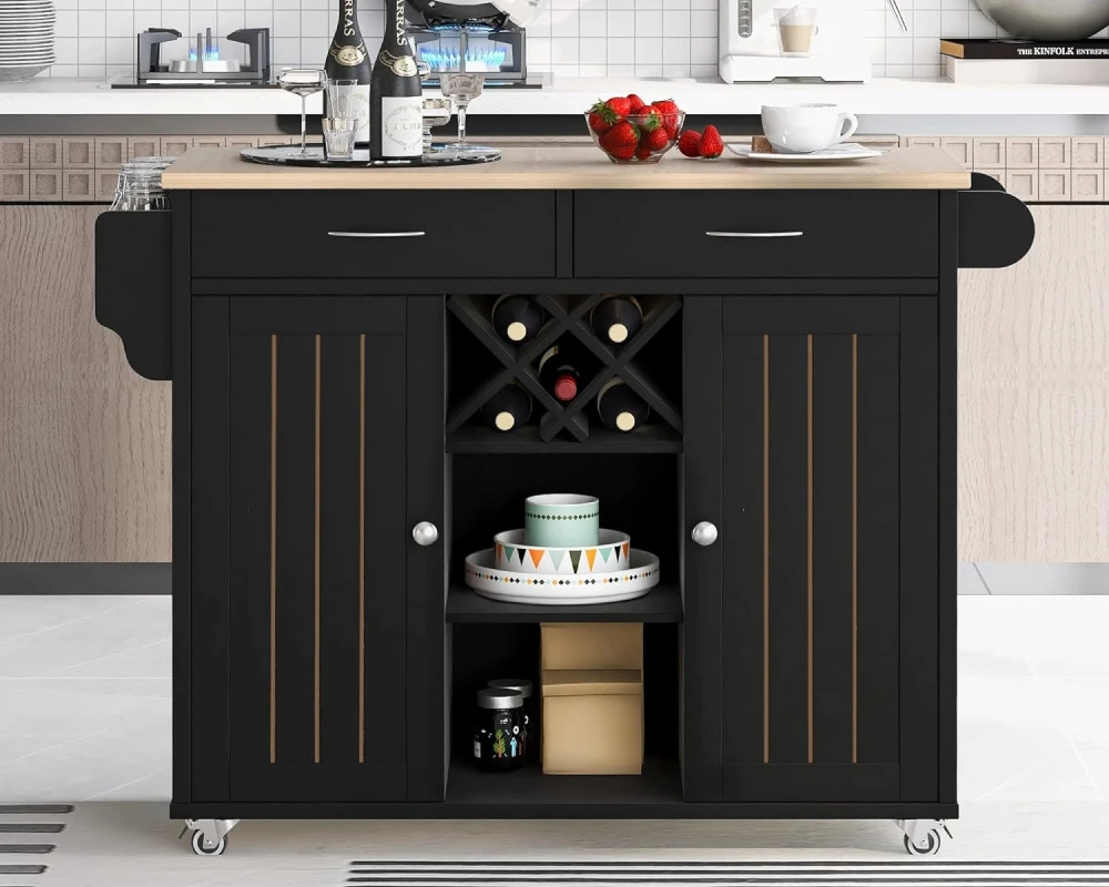 wooden kitchen island on wheels