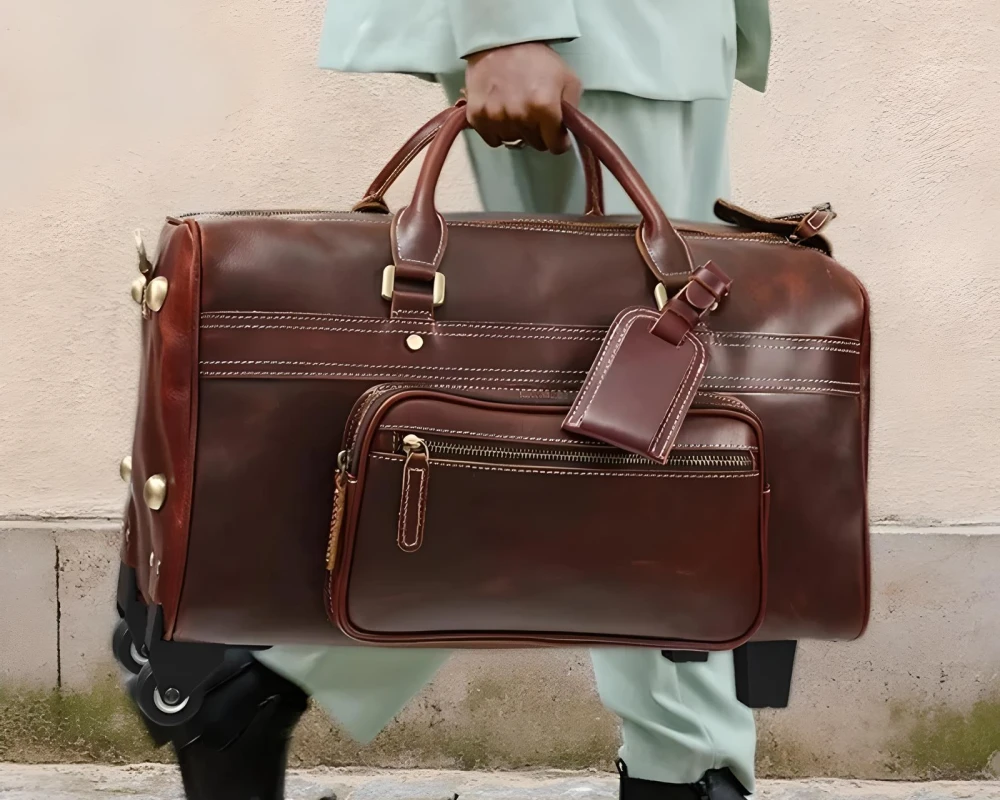 leather luggage trolley bag